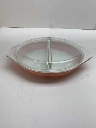 Vintage Pyrex Pink Daisy 1.  5 Qt.  Divided Casserole With Lid 36