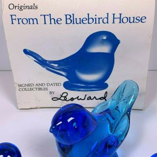 Blue Bird of Happiness Leo Ward Signed Dated 1991 Set of 3 Vintage Glass 3