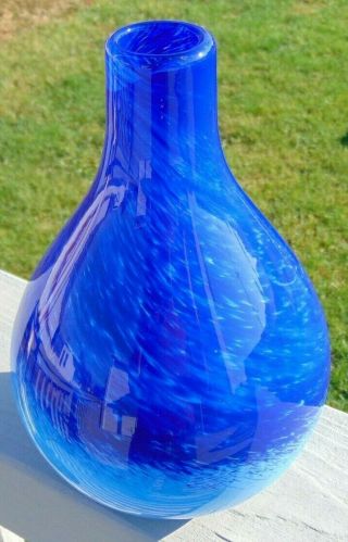 Vtg Murano Style Studio Hand Crafted Art Glass Heavy Vase Teardrop Blues Swirl 2
