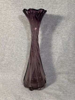 Vintage Large Purple Amethyst Art Glass Vase Twisted Spiral Hand Blown