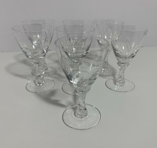 Fostoria Vintage Water / Wine Goblets Set Of 7 Etched Wheat Pattern