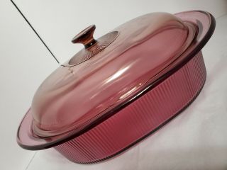 Pyrex Corning Visions V - 34 - B Cranberry 4 Qt Ribbed Oval Casserole W/lid Roaster