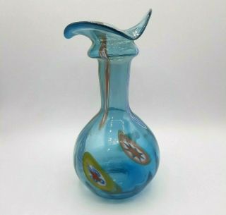 Vecchia Murano Art Glass Millefiori Ruffled Vase Vr Winged Lion Label