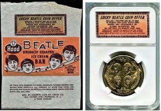 Beatles 1964 Usa First Visit Coin In A Lucky Coin Ice Cream Display And Wrapper