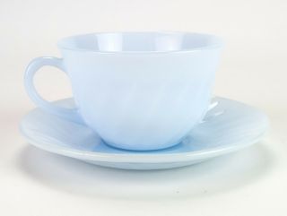 Fire King Azurite Blue Swirl Cup And Saucer Set,  Vintage Glass Usa