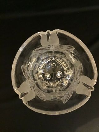 Vintage Lead Cut Crystal Vase with Frosted Tulips and Leaves Three Footed Poland 2