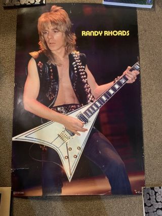 Vintage 1985 Randy Rhoads Flying V Guitar Ozzy Metal Poster 34x22