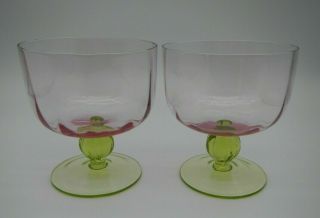 Vintage Depression Glass Watermelon (pink Green) Dessert Bowls Tiffin