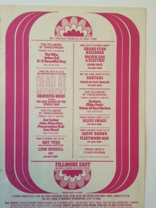 Fillmore East Postcard Grateful Dead At Midnight 1970