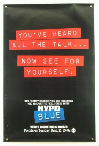 Vtg 1993 Nypd Blue Abc Television Promo Poster See For Yourself 24x36 "