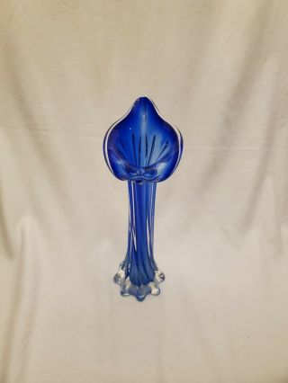 Murano Art Glass Bud Vase Hand Blown Cobalt Blue Made In Italy