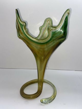 Vintage Murano Hand Blown Art Glass Swirl Vase With Twisted Stem Base