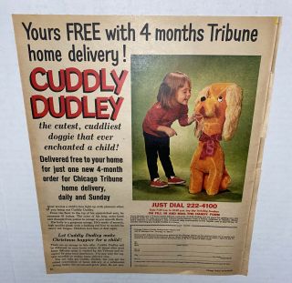 Vintage 1964 Cuddly Dudley Promo Tribune Ad Ray Rayner Bozo Show Tv Dog
