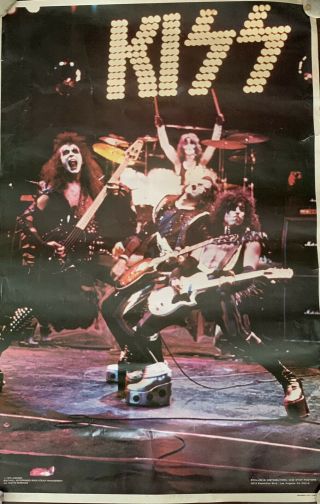 Vintage 1975 Kiss Alive Era Poster - 36” X 23”