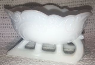 Vintage Westmoreland Milk Glass Sleigh Sled Bowl With Floral Designs Christmas