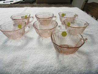 Mayfair Open Rose Depression Glass Pink Cups (7)