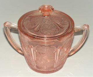 Vintage Jeannette Pink Depression Glass Cherry Blossom Sugar Bowl W/lid.