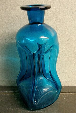 Mcm Danish Art Glass Pinched Decanter Bottle By Holmegaard Kluk Kulk Turquoise