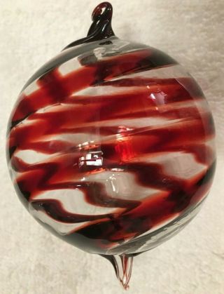 Vintage Hand - Blown Art Glass Ornament,  5.  5” Raised - Relief Red Swirl Ball
