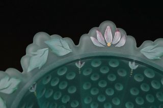 VINTAGE TURQUOISE FENTON HOBNAIL HAND PAINTED SIGNED PEDESTAL BOWL CANDY DISH 3