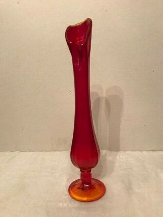 Vintage Red Murano Art Glass Retro Bud Vase 10 " Tall