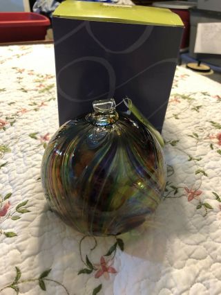 Vintage Kitras Art Glass Canada " Feather Ball " 5” Handblown & Tag