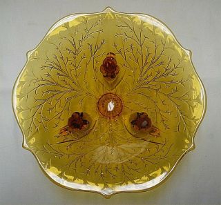 Elegant Fenton Amber Art Glass Tree of Life Footed Candy Dish 3