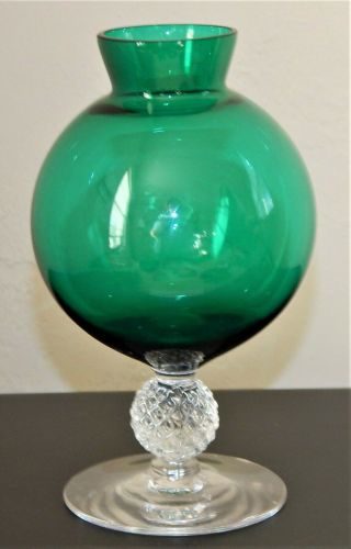 Morgantwon Glass Footed Ivy Ball Vase Golf Ball Stiegel Green