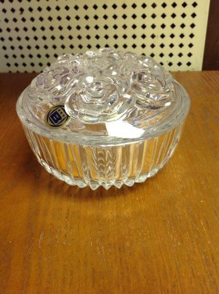 Vintage Crystal Dish With Rose Pattern Lid