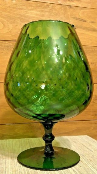 Vintage Murano Empoli Green Glass Pedestal Stemmed Goblet Vase Swirled Ribbed