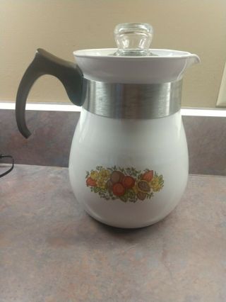 Vintage Corning Ware Stove Top Coffee Pot P - 166 Spice Of Life 6 Cup