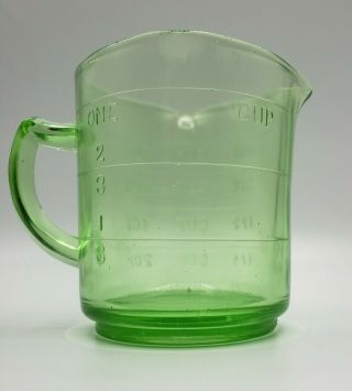 Vintage Kellogg ' s Green Vaseline Glass Three spout Measuring Cup 1 Cup 2