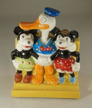 Walt Disney Mickey And Minie Mouse Donald Duck Bisque Toothbrush Holder