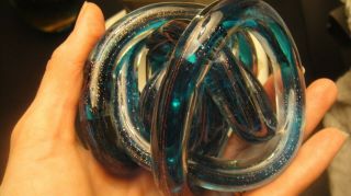 Vintage Art Glass Twisted Rope Knot Hand Blown Sculpture Paperweight 4 " X 3 "