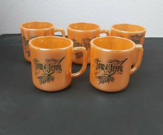 5 Vintage Fire King Tom & Jerry Mugs Cups Peach Luster Lustre Punch Holiday