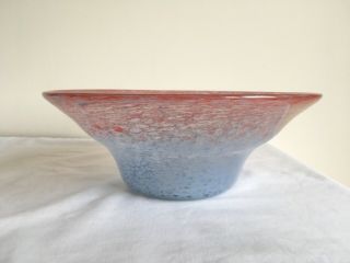 Vintage Scottish Vasart Stunning Red & Light Blue Glass Large Centrepiece Bowl 2