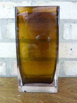 A Lovely Vintage 10 " Amber And Clear Cased Glass Vase