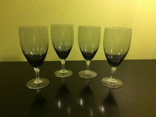 4 Fostoria Debutante Gray Tulip Water Wine Glasses Mid Century Vintage Smoked