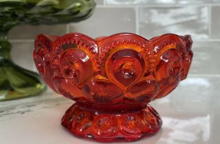 Vintage Le Smith Red Moon And Stars Glass Compote Candy Dish Bowl