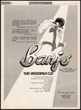 Banjo The Woodpile Cat_orig.  1982 Trade Ad / Emmy Award Promo_poster_don Bluth