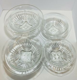 Federal Glass Nesting Mixing Bowls Footed Star Rolled Rim Vintage Set Of 4
