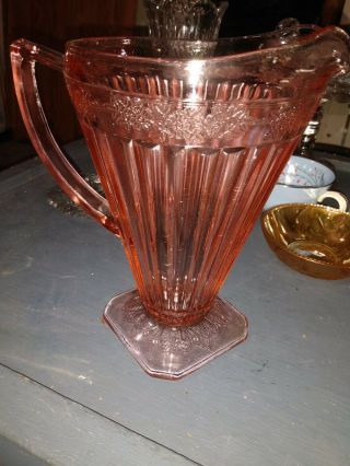 Vintage Jeannette Pink Depression Glass Adam Pattern Square Footed Pitcher