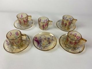 5 Vintage Italian Art Glass Demitasse Espresso Tea Cups & Saucers Marked Italy