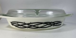 Vintage Pyrex Barbed Wire Black Divided Dish Casserole W Lid 1 1/2 Quart 1958