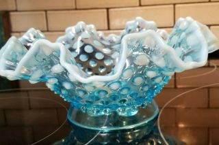 Vintage Fenton Blue Opalescent Hobnail Epergne (base Only) Bowl Candy Dish