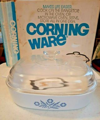 Vintage Corning Ware Blue Cornflower 10 " Casserole Dish Dome Lid A - 10 - B 2 - 1/2 Qt