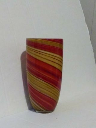 Hand Blown Glass Vase Red Gold Tan Swirl Art Glass Contemporary
