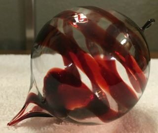 Vintage Hand - Blown Art Glass Ornament,  5.  5” Red Swirl Ball