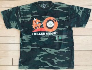 Rare Vintage 1998 South Park I Killed Kenny Green Camo Cotton T Shirt Xl