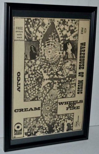 The Cream 1968 Wheels Of Fire Framed Promotional Poster / Ad Vintage